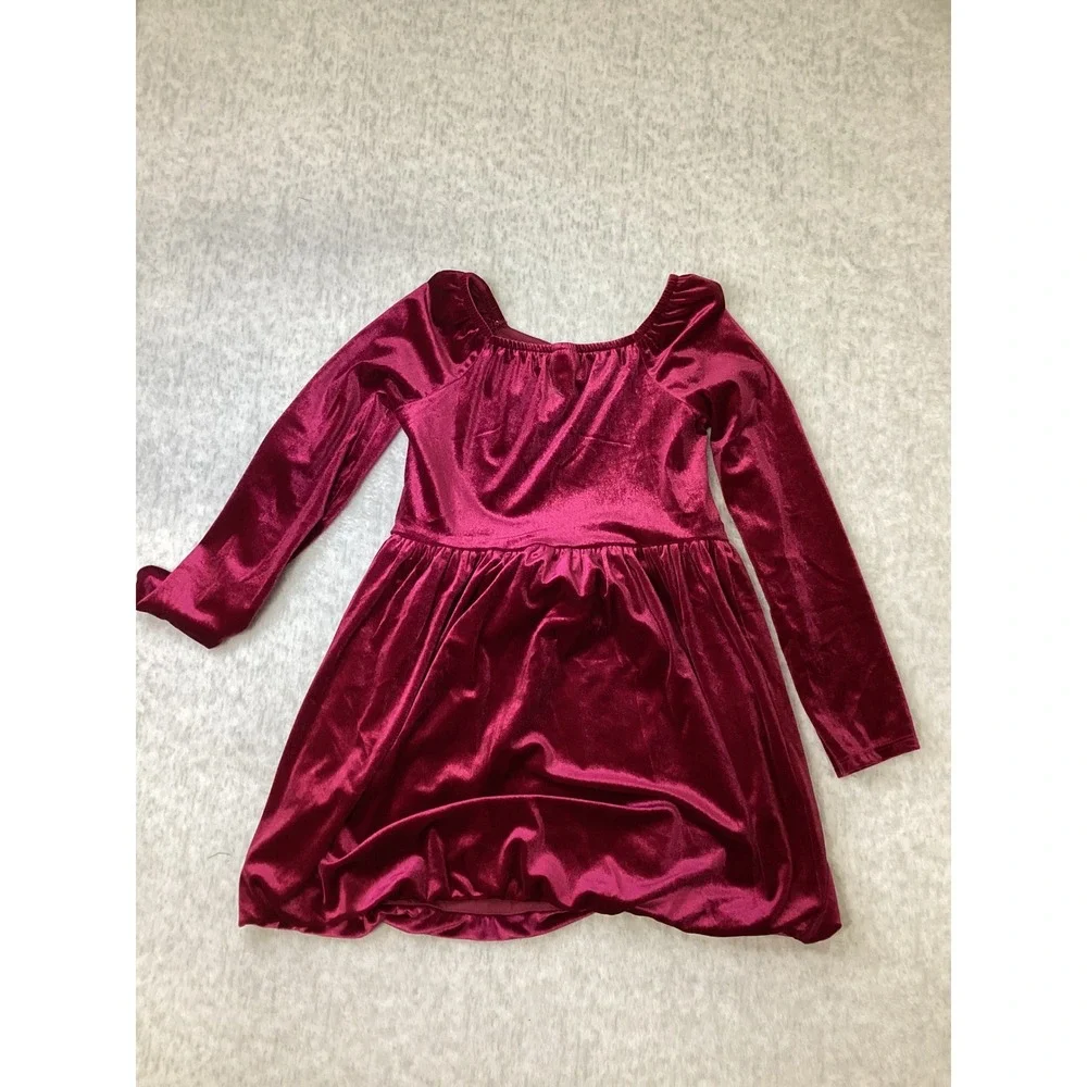 Cat‎ & Jack Girls Garnet Red Velvet Long Sleeve Dress Size S 6/7 NWT 54Z3PG
